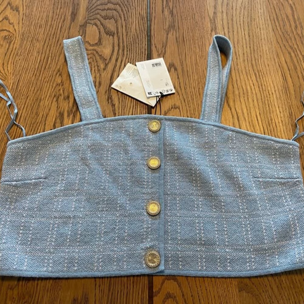 (NEW) Paris Atelier blue bustier top with buttons (Women's US L)